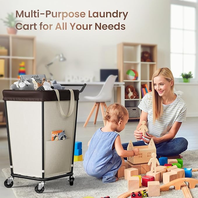 160L Laundry Hamper with Wheels and Handle, 2-Section Rolling Hamper - Image 5