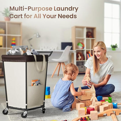 160L Laundry Hamper with Wheels and Handle, 2-Section Rolling Hamper - Image 5