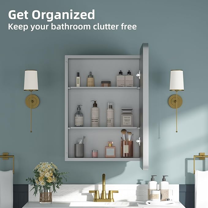 Bathroom Medicine Cabinet with Mirror 16 x 24 Inch, Mirrored Cabinets with 2 - Image 7