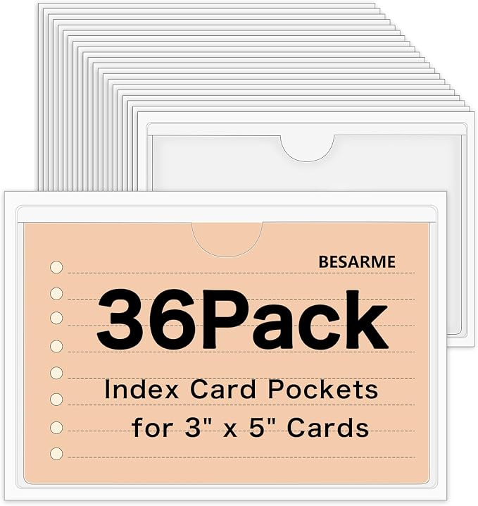 36 Pack 3" x 5" Adhesive Index Card Holders Clear PVC Label Holders | by BESARME