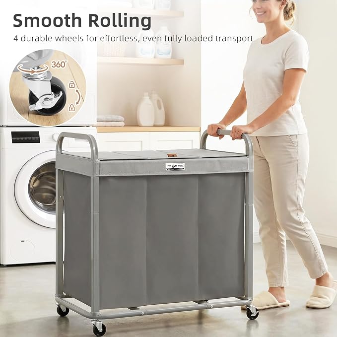 STORAGE MANIAC 3 Section Laundry Sorter, 60 Gal. Laundry Hamper Cart - Image 2