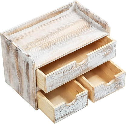 Rustic Distressed white 3-Tier Wood Desk Organizer - Image 4