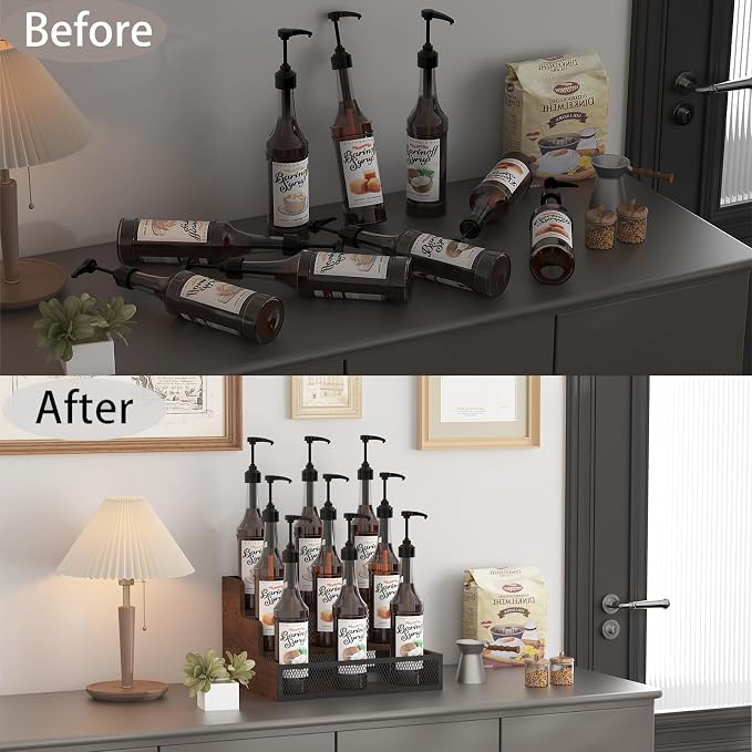 3-Tier Liquor Bottle Display Shelf, Rustic Wooden Bottle Holder Stand - Image 4