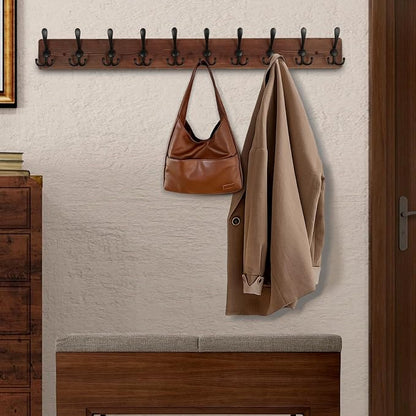 Large Coat Rack Wall Mount 38.6'' Rustic Wood Coat Rack Hook Long Coat Hooks - Image 3