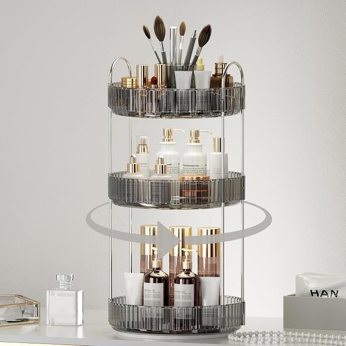 360° Rotating Makeup Organizer, Upgraded 3 Tier Skincare Perfume Organizers - Image 7