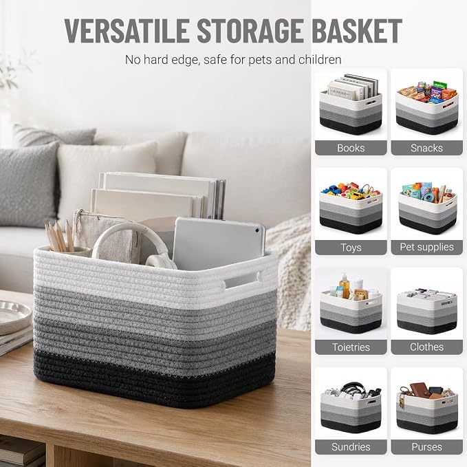 5 Pack Woven Storage Baskets, Decorative Storage Bins - Image 5