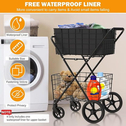 2-Tier Collapsible 400Lbs Heavy Duty Shopping Cart - Image 6
