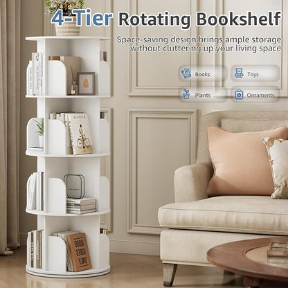 DUMOS 4 Tier Rotating Bookshelf Tower, Study Spinning Bookshelf - Image 3