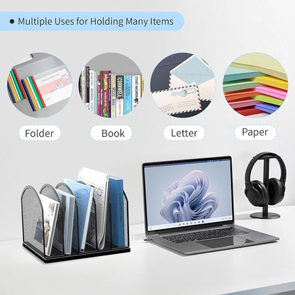 5-Section Vertical Desktop Organizer, 5-Section Mesh File Folder Stand Sorter - Image 6