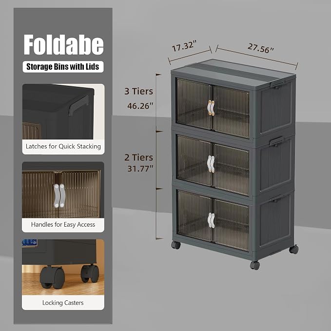 Stackable Storage Bins, Plastic Closet Organizer Folding Container - Image 2