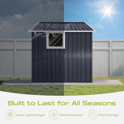 9' x 6.5' Outdoor Storage Shed, Sturdy Metal Building w/Windows & Lockable Doors - Image 3