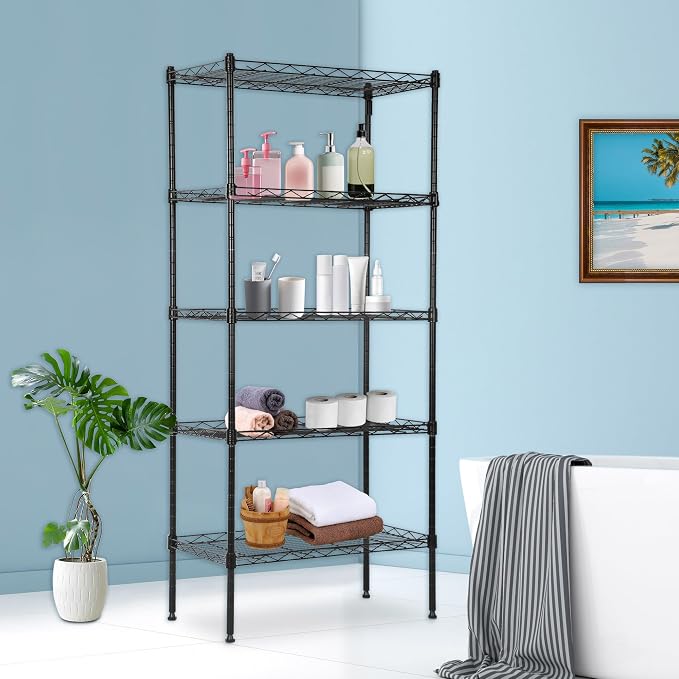BestOffice | 5-Tier Wire Shelf | 22" x 12" x 48" | Black | Storage Shelves - Image 2