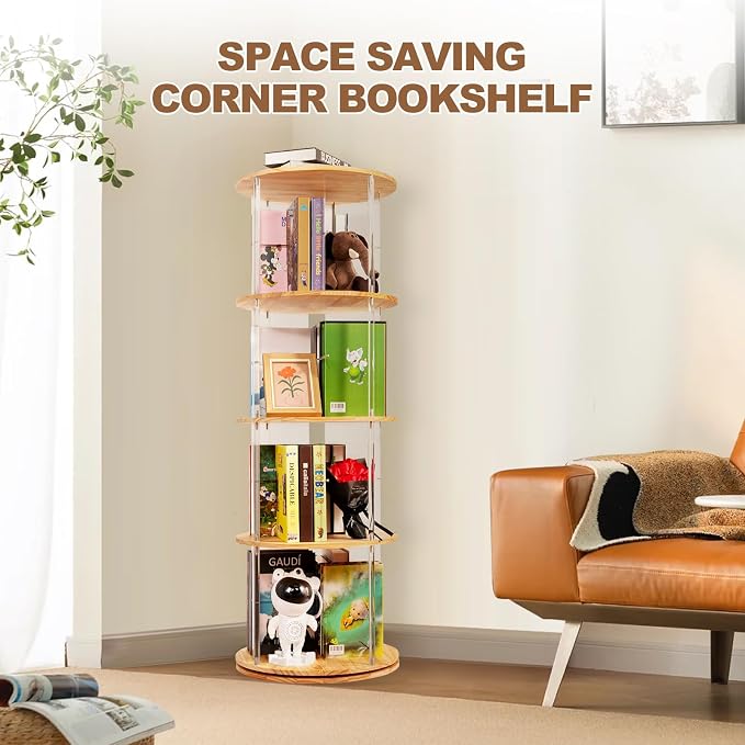 TAKEKIT 360° Rotating Bookshelf, 4-Tier Spinning Book Shelf Tower - Image 5