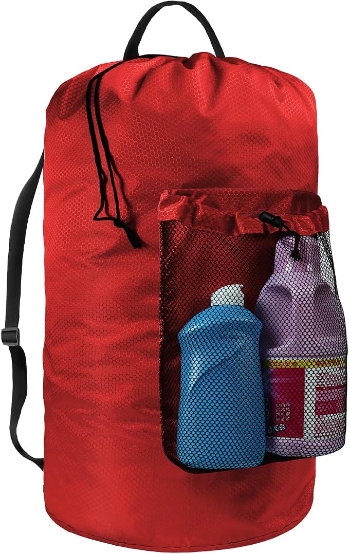 Laundry Bag with Shoulder Straps and Mesh Pocket Laundry Backpack Large by CATOTEL