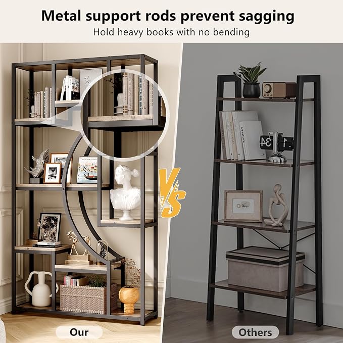 70.8" Tall Bookshelf Set of 2, Scratch-Resistant Gray Wash & Metal Frame - Image 6