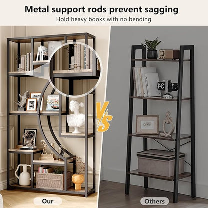 70.8" Tall Bookshelf Set of 2, Scratch-Resistant Gray Wash & Metal Frame - Image 6