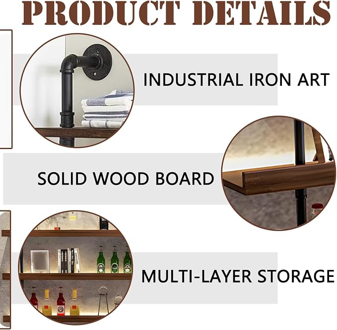 55.1in Large Wine Rack with LED Light Solid Wood Wall Mounted Wine Rack - Image 7