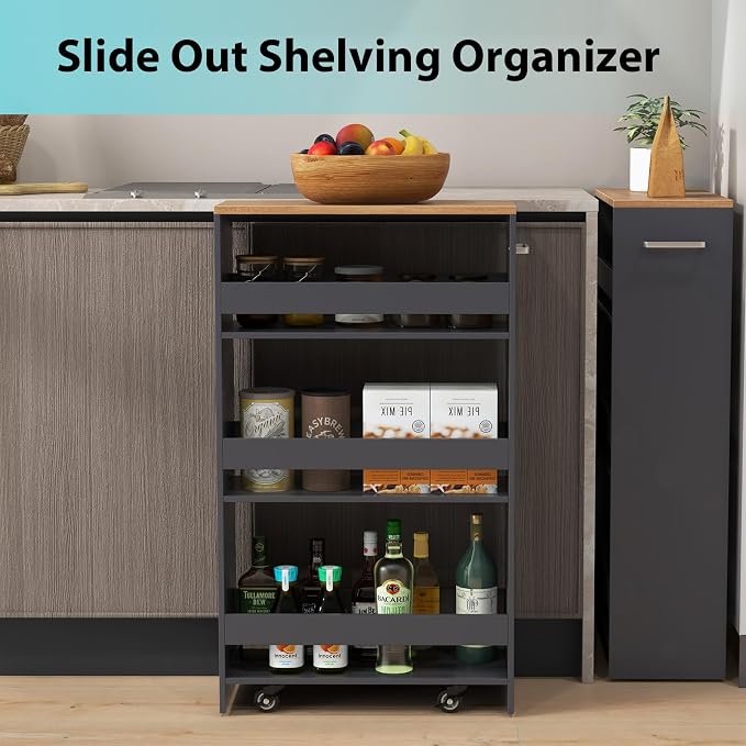 POWERSTONE 4-Tier Slim Storage Cart, Narrow Kitchen Rolling Cart w/Handle & - Image 2