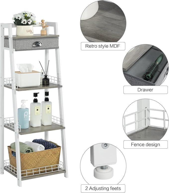 keomaisyto 4-Tier Elegant Ladder Shelf, Bathroom Storage Shelf, Ladder Bookshelf - Image 8