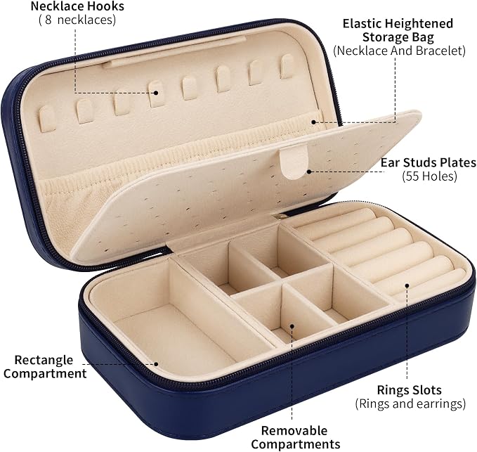 DesignSter Travel Jewelry Box, PU Leather Portable Jewelry Case, Small Jewelry - Image 2