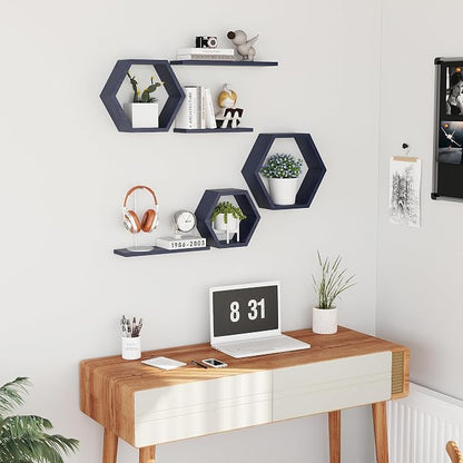Wooden Hexagon Floating Shelves Wall Mounted, Rustic Honeycomb Shelves - Image 5