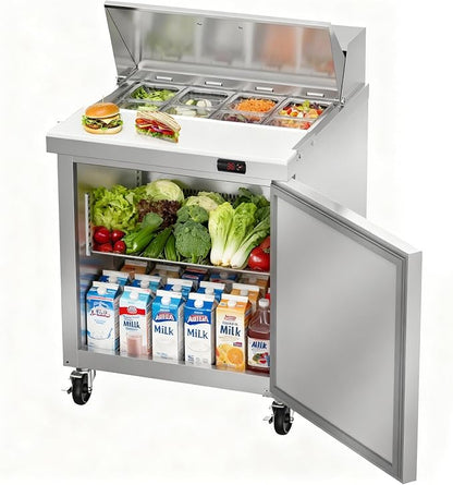 29" W Commercial Refrigerator Sandwich Salad Prep Table, Stainless Steel 1-Door by Bluelinecool