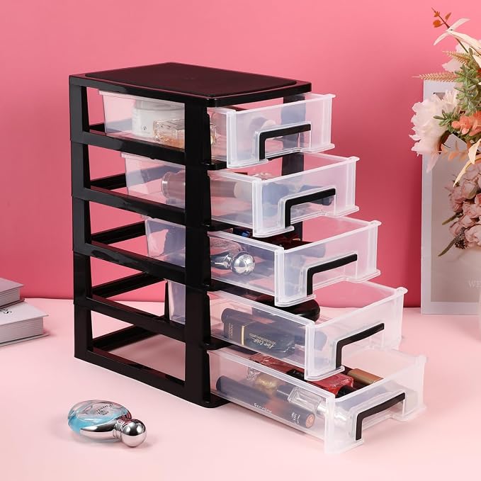 Angoily 5-Tier Plastic Drawer Storage Cabinet Portable Desktop Organizer - Image 2