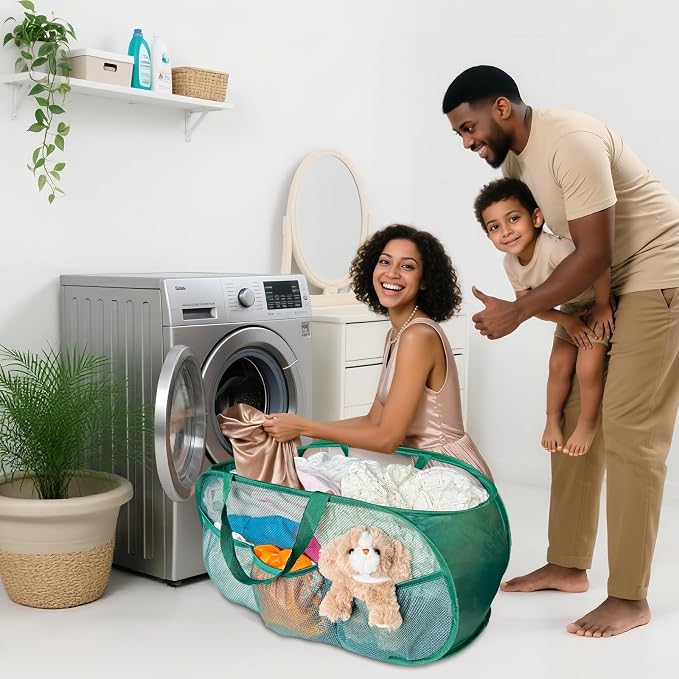 Collapsible Laundry Basket 2 pack, Mesh Pop Up Laundry Hampers - Image 2