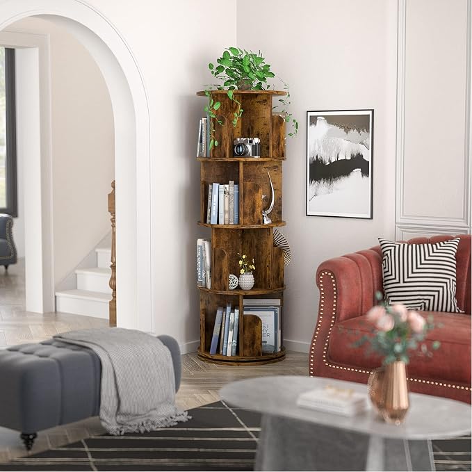 Aheaplus Rotating Bookshelf, Small Corner Bookshelf - Image 2