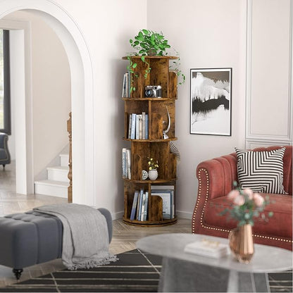 Aheaplus Rotating Bookshelf, Small Corner Bookshelf - Image 2