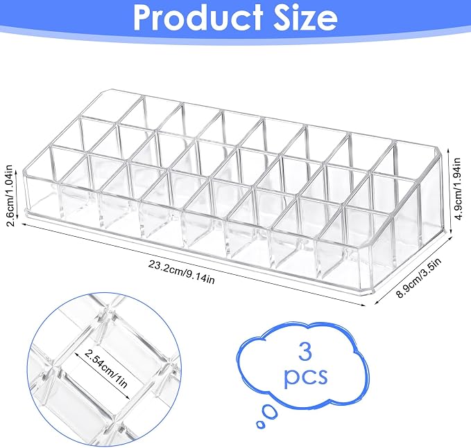3-Pack Acrylic Lipstick Organizer – 72 Slot Clear Makeup Storage Display - Image 3