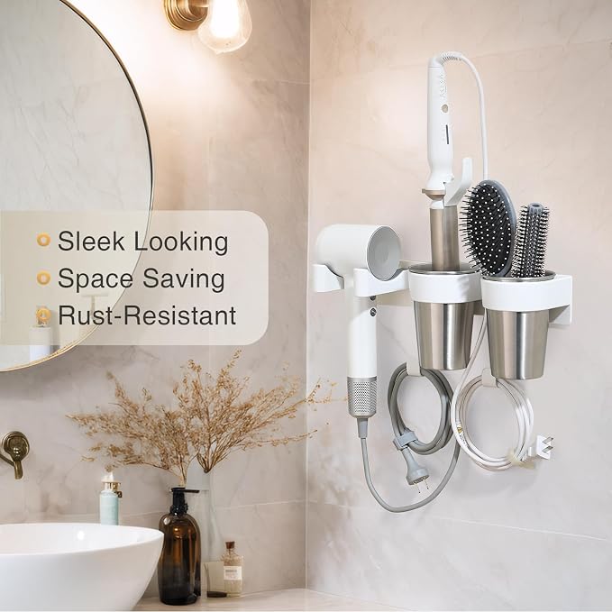 3-in-1 Hair Tool Organzier, Hair Hot Tools Wall Holder, Hair Dryer Curling Iron - Image 5