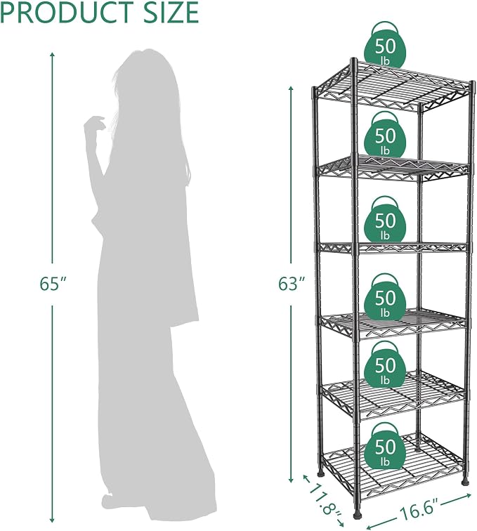 GIOTORENT 6-Tier Storage Shelves Standing Shelving Metal Units, Adjustable - Image 6