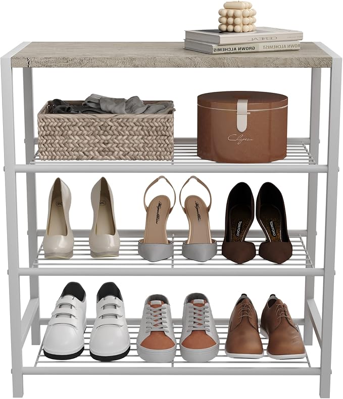 HOMEFORT 4-Tier Shoe Rack, Modern Industrial Shoe Storage Tower, Narrow Shoe - Image 9