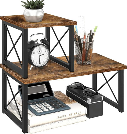 ELITEROO Wood Desktop Shelf, 2 Tier Adjustable Small Bookshelf Organizer by ELITEROO