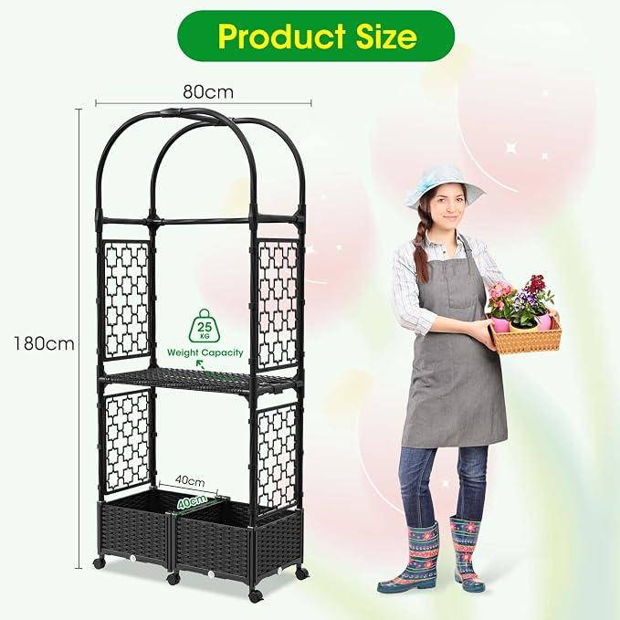 Planter Box with Trellis, 5.9ft/71in Self Watering Raised Garden Bed with - Image 3