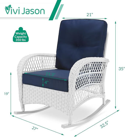 VIVIJASON 2 Piece Patio Wicker Rattan Rocker Chair, Outdoor Rattan Rocker Chair - Image 2