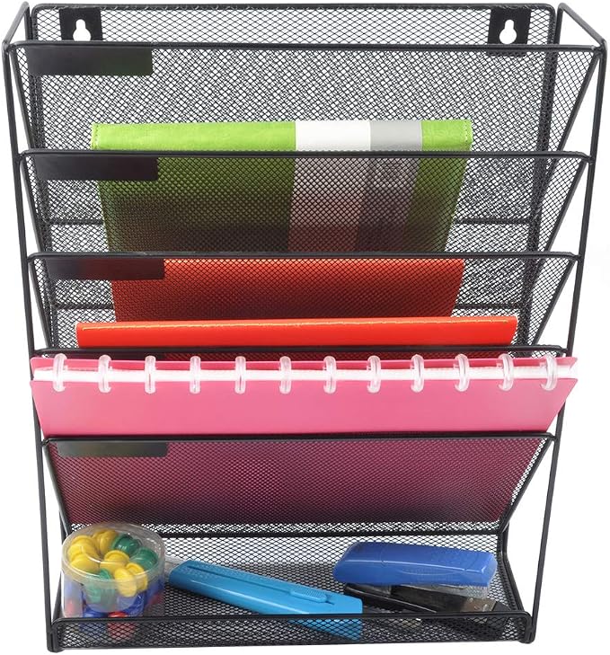 EASEPRES Hanging File Holder Organizer, 6 Tier Mesh Metal Wall Mount Document - Image 6