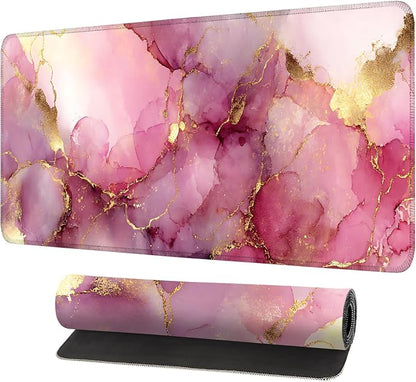 Pink Marble Ink Mouse Pad – Large Extended Desk Mat 31.5 x 11.8 in– Elegant by LEIWEIHOPE