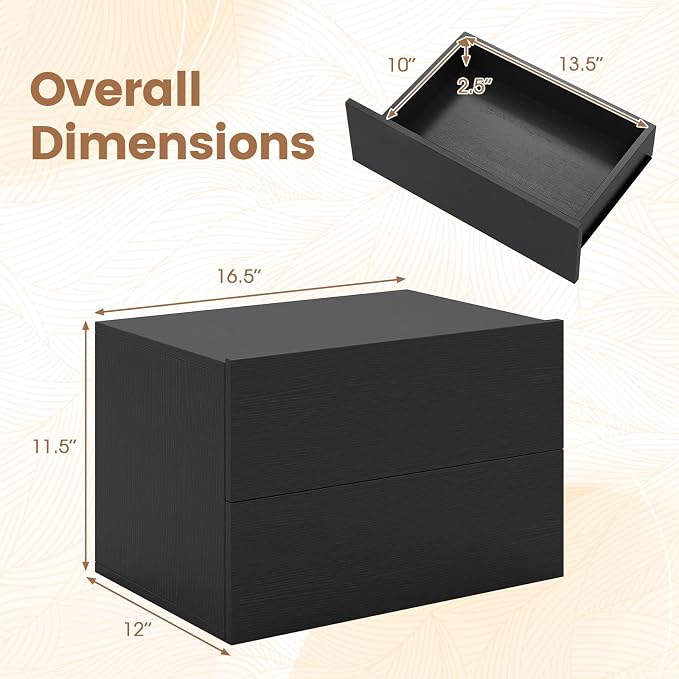 KOMFOTT Floating Nightstand Set of 2, Wall Mounted Night Stand - Image 2