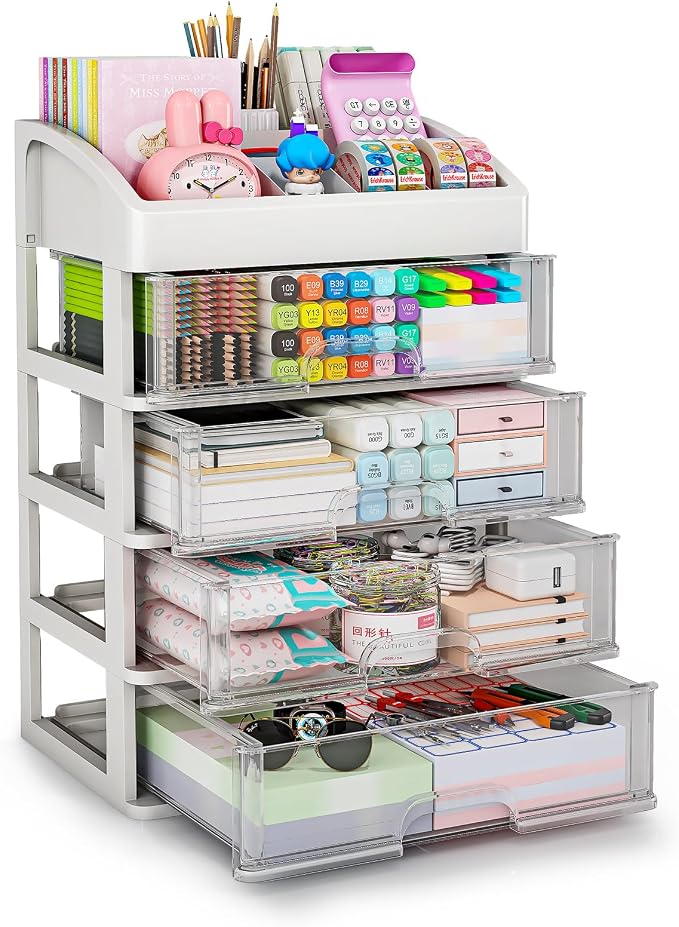 Desk Organizer with 4 Drawer Storage, Desktop Drawers Organizer by ORGIDOL