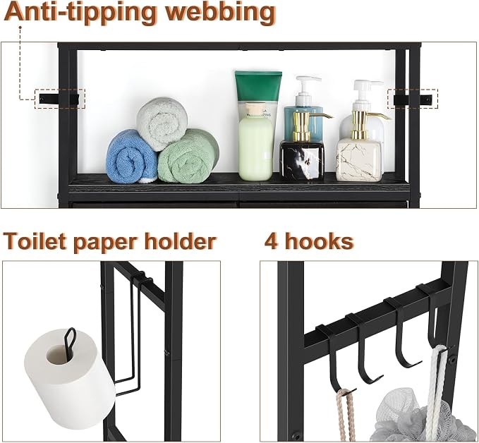 YBING Black Over The Toilet Storage Cabinet, Over Toilet Bathroom Organizer - Image 6