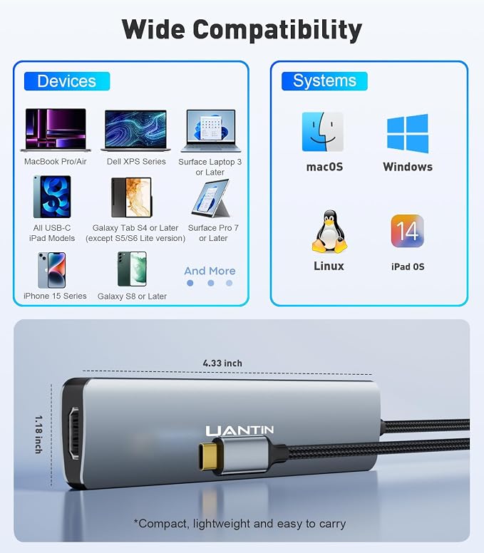 UANTIN USB C Hub, 7 in 1 Multiport Adapter - Image 7