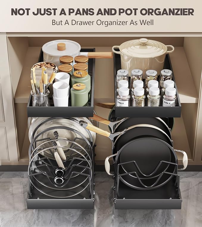 Pull Out Pots and Pans Organizer Under Cabinet, Sliding Lid Holder and Pan Rack - Image 5