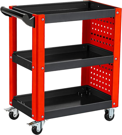3-Tier Rolling Tool Cart with Pegboard, Heavy Duty Mechanic Utility Cart by Unknown