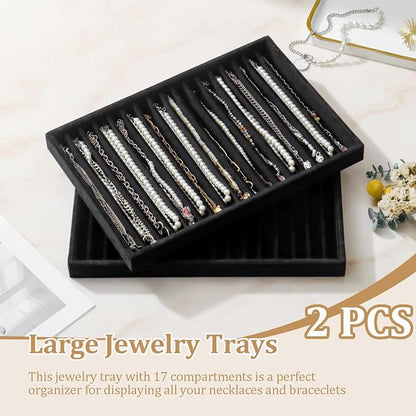 Large Velvet Jewelry Tray 2 Pack Stackable Jewelry Display Drawer Inserts Trays - Image 2