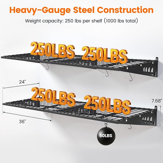 Garage Shelving 2x3ft 4-Pack, Garage Storage Rack 24"x36" Metal Shelves Black - Image 3