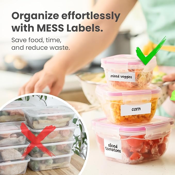 MESS Removable Food Labels for Containers 1x3" & 1.5" Erasable Kitchen Labels - Image 2