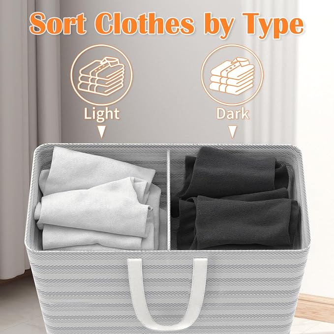 XXXL 36gal Large Laundry Basket, Laundry Hamper 2 Section - Image 4