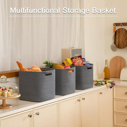 OIAHOMY Storage Cubes 11 Inch Storage Bins-3 Pack, Cotton Rope Woven Baskets - Image 6